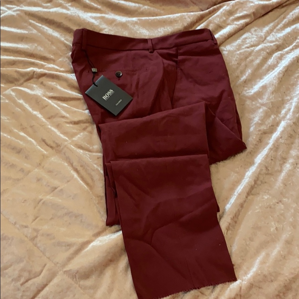Dark Red Hugo Boss Textured Dress Pant